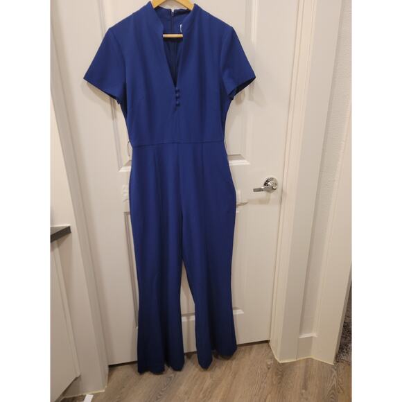 Badgley Mischka Blue Belted Jumpsuit with pockets - Picture 2 of 9